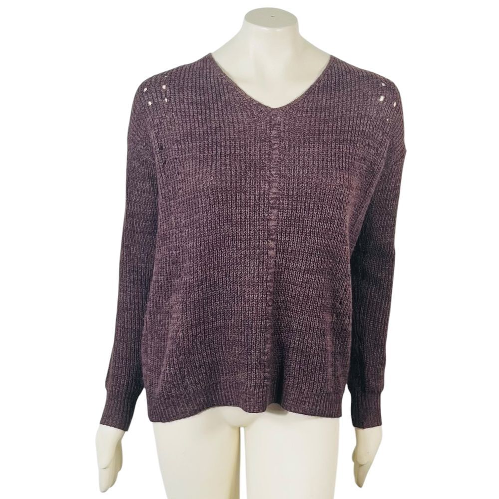 Staccato Sweater Purple Eyelet Lace Up Ladder Back Pullover Women M Soft Y2K 90s